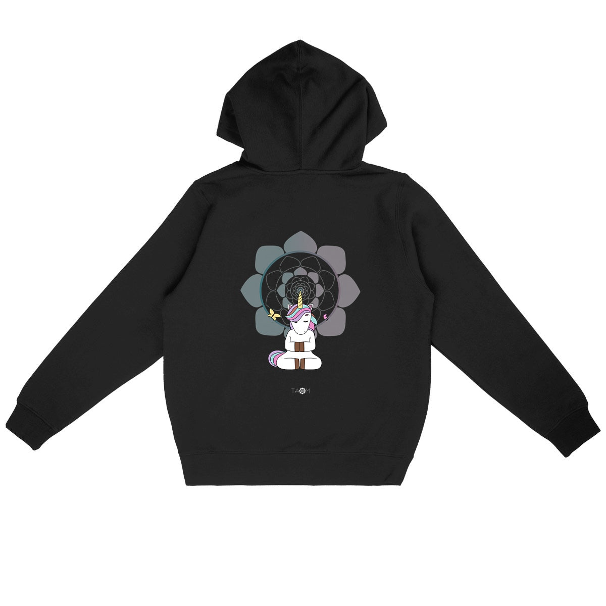 Sweat à capuche Unisexe Licorne Méditation dans le dos